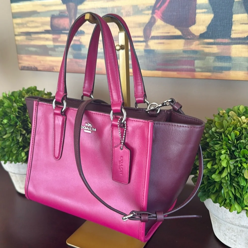 COACH 🩷TWO TONE🩷 COLORBLOCK LEATHER MINI CROSBY CARRYALL BAG 🌟EUC🌟 - Picture 16 of 17